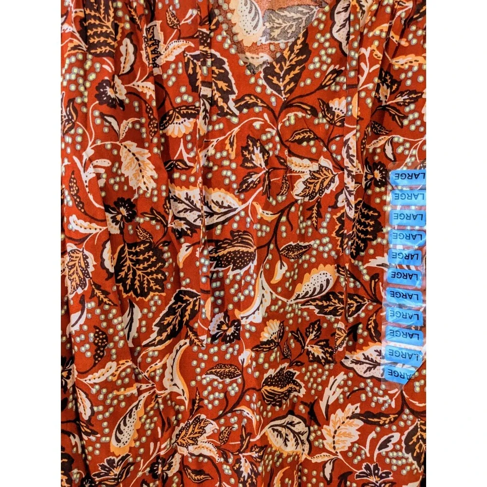 essica Simpson Ladies Woven Top Boho Flowy Size Large Mother Nature Floral‎ L/S